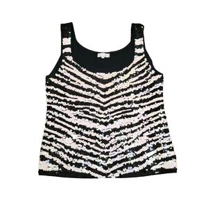 Black Cat Fashion Black White Sequin Sleeveless Tank Top Medium vintage Retro